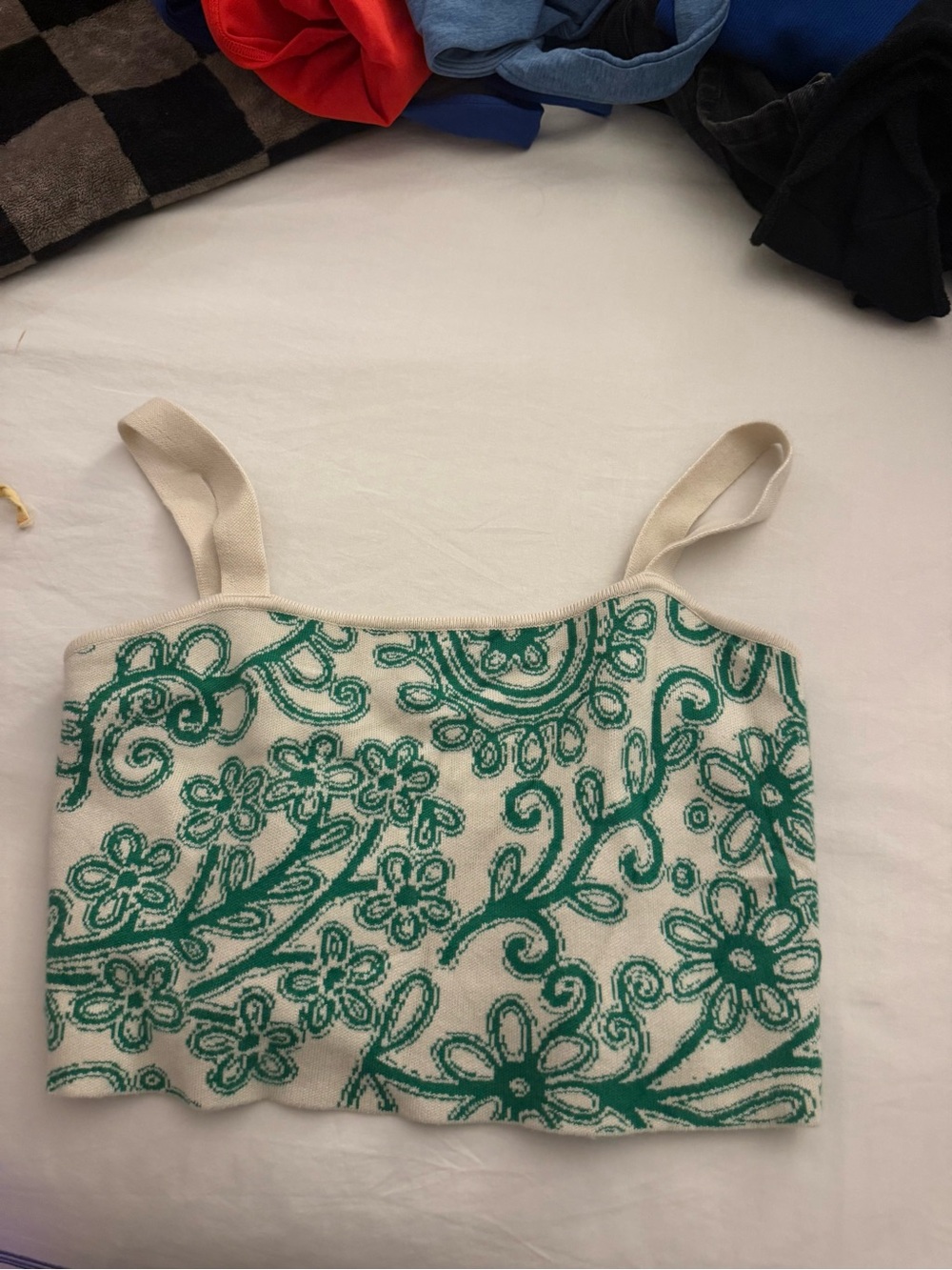 Cream & Green Floral Crochet Tank Top anthropology